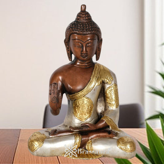 Brass Blessing Multicolored Buddha Weight 1.8 kg & Height 7 Inch