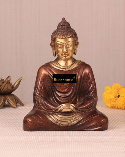 Brassaura™ Pure Brass Buddha in Meditation – Height 7.5 Inches, Weight 2 Kgs