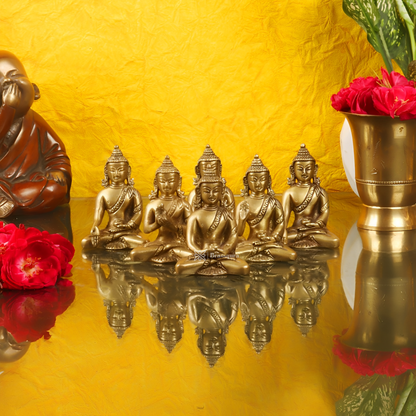 Brassaura™ Brass 6 Pcs Buddha Idol for Home and Decor | Weight 3.2 Kg | Height 3 Inches