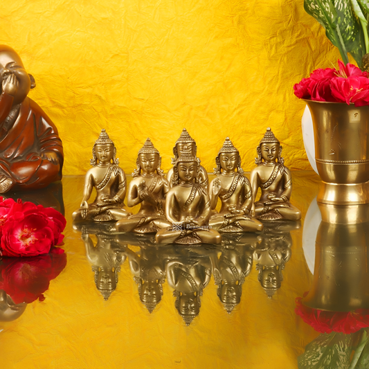 Brassaura™ Brass 6 Pcs Buddha Idol for Home and Decor | Weight 3.2 Kg | Height 3 Inches