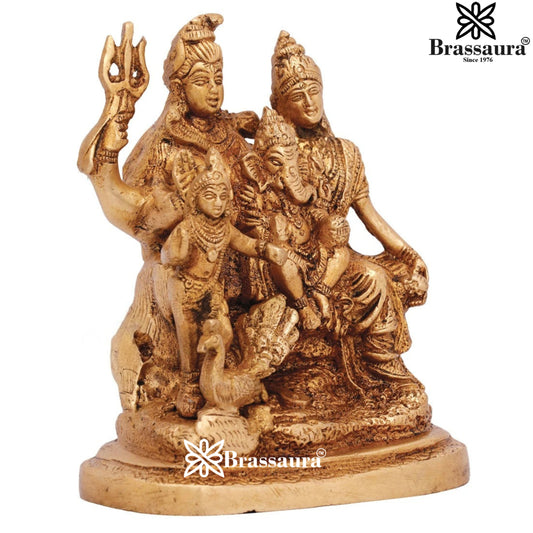 Brassaura® Brass Shiv Parivar Statue with Traditional Handcrafted Finish | Pure Superfine Brass Handcrafted Murti | Brass Statue for Home Temple, Pooja Room | Height 5.5 Inches | Weight 1.3 Kgs