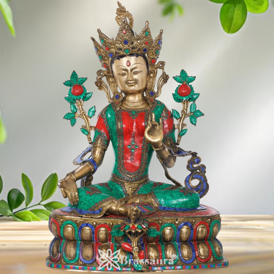 Brass Gem Stone Work Tara Weight 38 Kg & Height 33  Inch