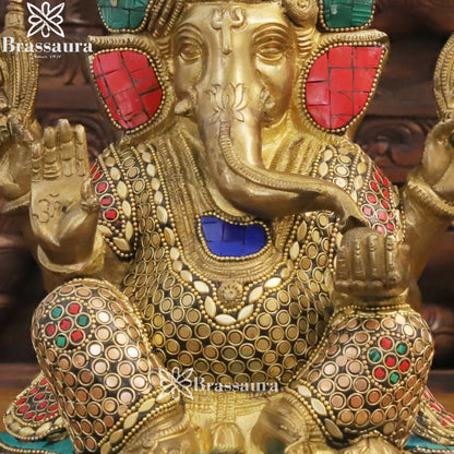 Brass Gem Stone Work Ganesha Weight 6 Kg & Height 11 Inch