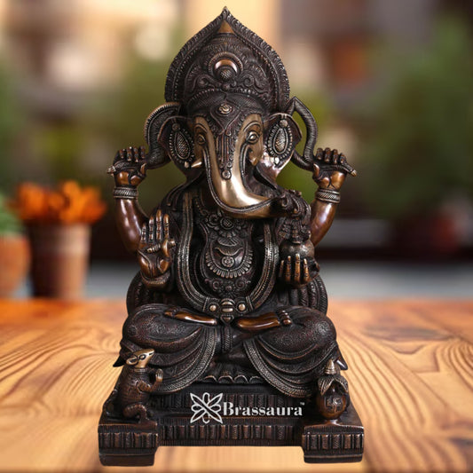 Brass Ganesha Statue Weight 16.3 Kg & Height 18.5 Inch
