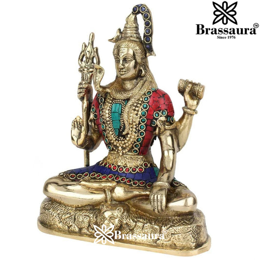 Brassaura™ Decorative Brass Shiva Murti with Gemstone Accents – Height 9 Inches & Weight 2.8 Kgs