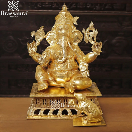 Brass Golden Big Ganesha Weight 111.2 Kg & Height 33 Inch