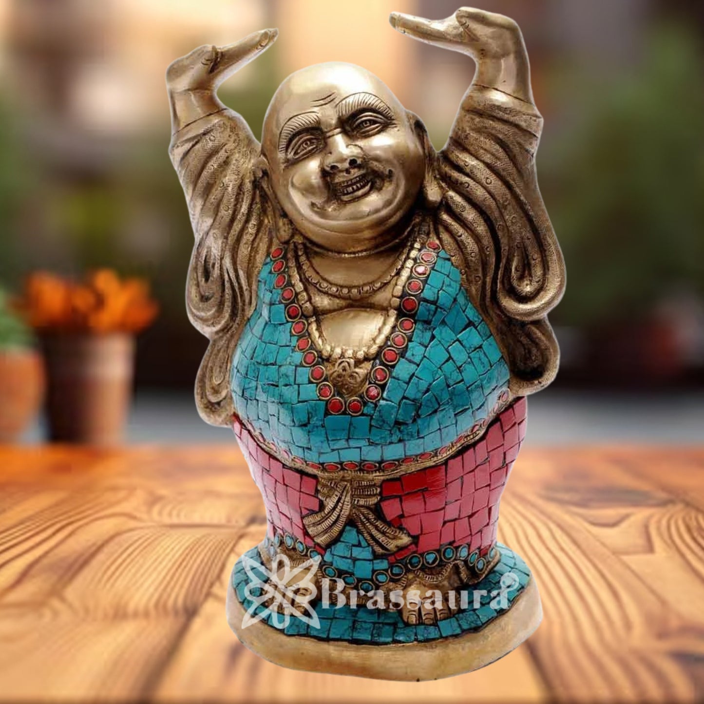 Brass Gem Stone Work Standing Buddha Weight 5.5 Kg & Height 11 Inch