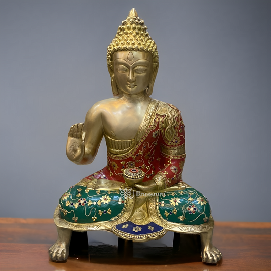 Brassaura™ Brass Buddha Statue in Blessing Abhaya Mudra – Height 18 Inches | Weight 12 Kgs | Tiger Feet Base