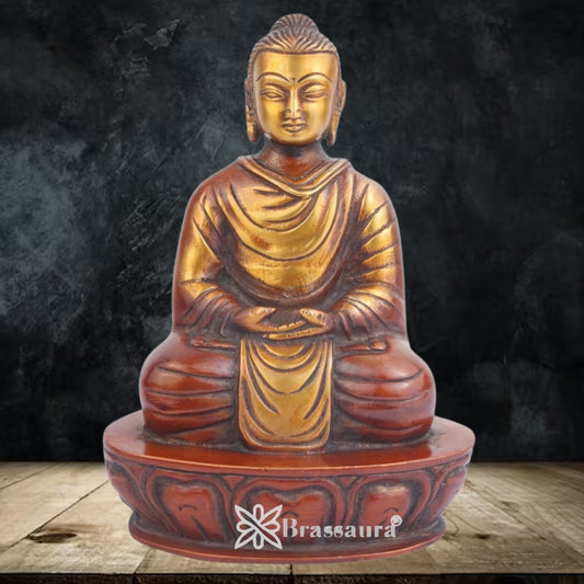 Brass Buddha With Base Weight 2 kg & Height 8 Inch