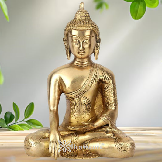 Brass Bhumisprasa Royal Golden Buddha Weight 1.9 kg & Height 8 Inch