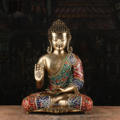 Brass Blessing Gem Stone Work Buddha Weight 19 kg & Height 20 Inch