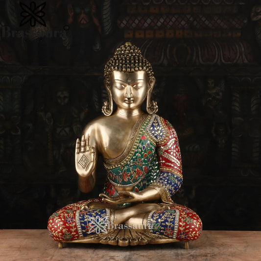 Brass Blessing Gem Stone Work Buddha Weight 19 kg & Height 20 Inch