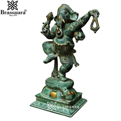 Brass Antique Ganesha Statue Weight 10.5 Kg & Height 17.5 Inch