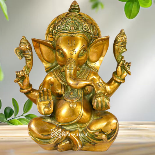 Brass Ganesha Statue Weight 3.14 Kg & Height 8 Inch