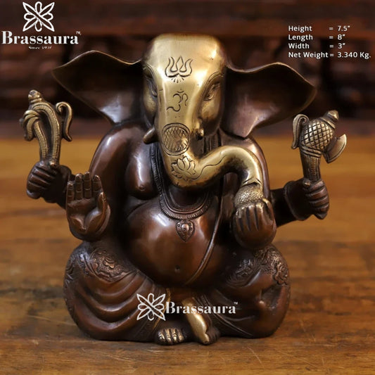 Brass Ganesha Weight 3.34 Kg & Height 7.5 Inch