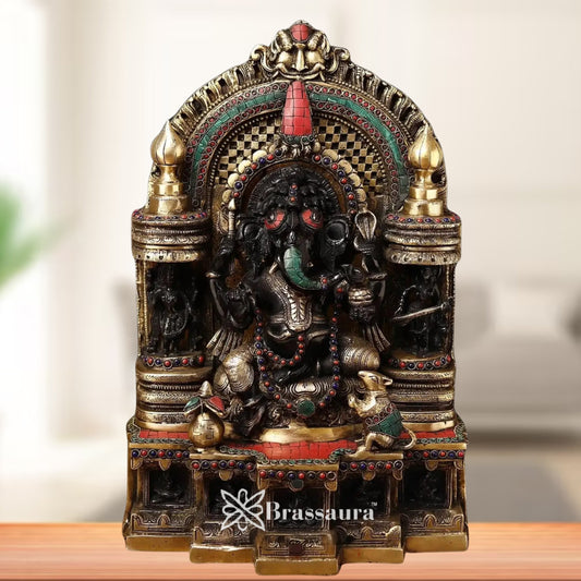 Brass Ring Ganesha Statue Weight 66 Kg & Height 34 Inch