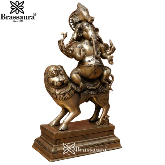 Brassaura® Heramba Ganapati on Lion Vahana | Brass Idol | Height 24 Inches
