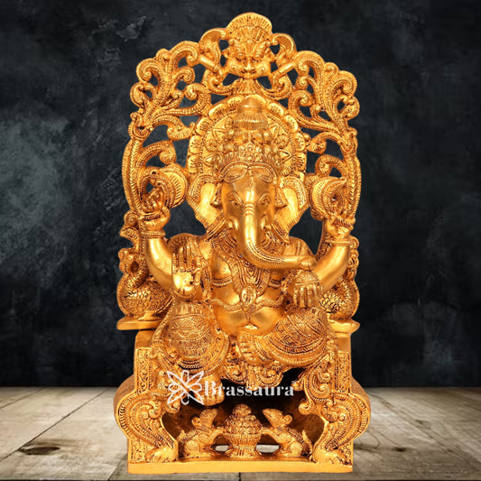 Brass Ring Ganesha Statue Weight 7.6 Kg & Height 13.5 Inch