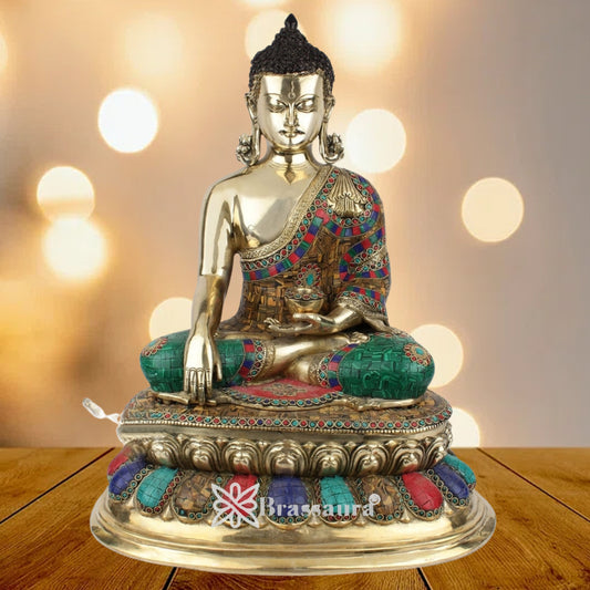 Brass Gem Stone Work Bhumisprasa Buddha Weight 18 kg & Height 20 Inch