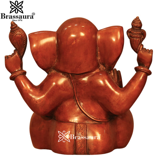 Brassaura® Copper Brown Brass Ganesha Idol | Antique Dual Tone Finish | Height 10.5 Inches