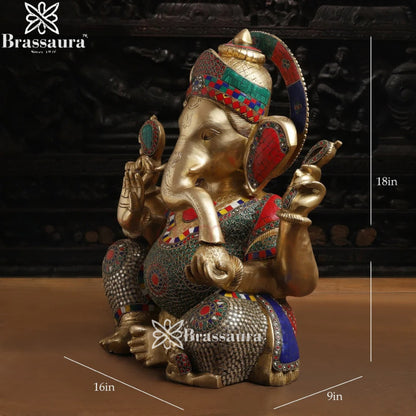 Brass Gem Stone Work Ganesha Weight 22.5 Kg & Height 18 Inch