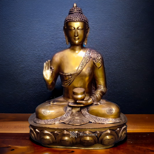 Brassaura™ Antique Brass Large Blessing Buddha Statue – Height 28 Inches & Weight 29.6 Kgs