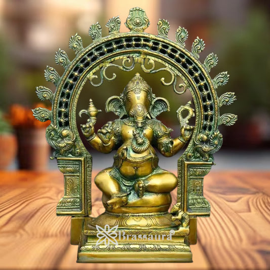 Brass Ring Ganesha Statue Weight 7.89 Kg And Height 15.2 Inch