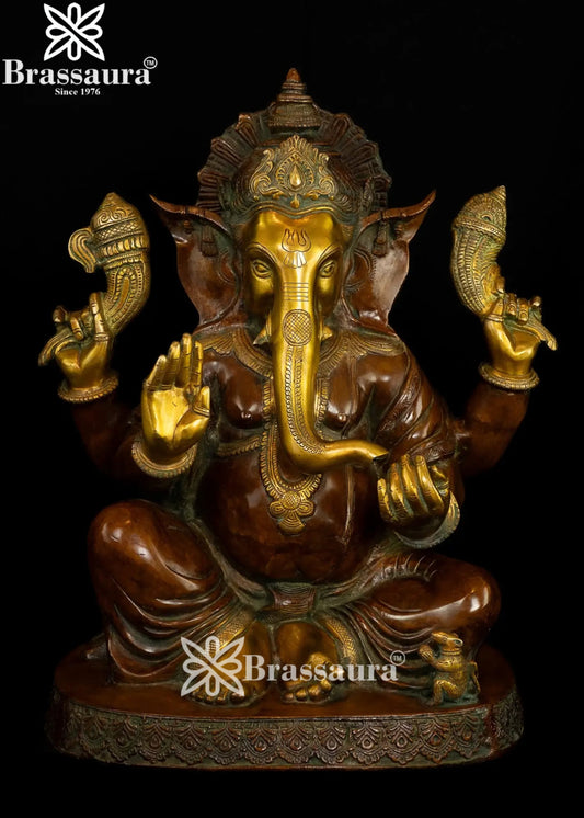 Brass Ring Ganesha Statue Weight 24.5 Kg And Height 20.5 Inch