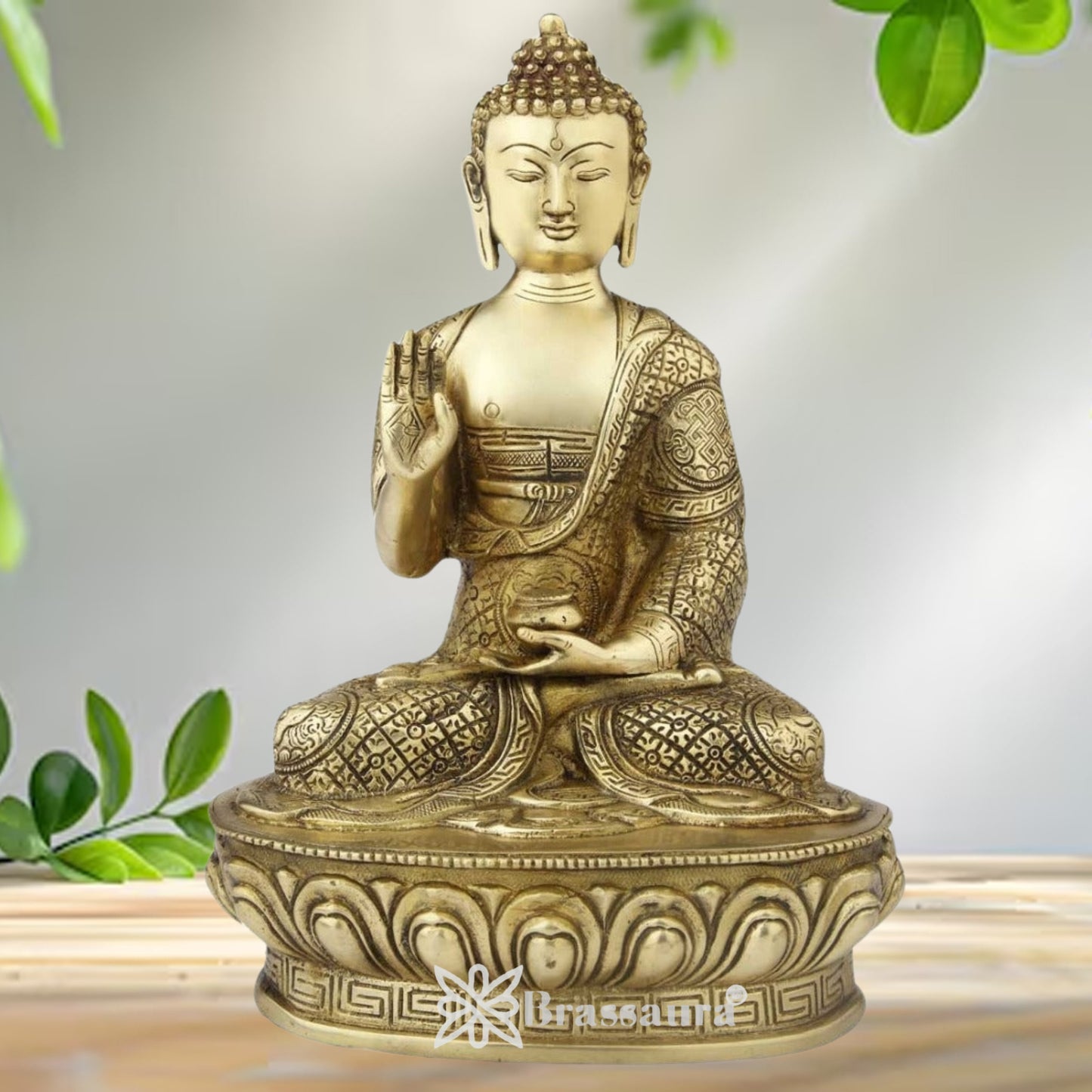 Brass Antique Royal Golden Buddha Weight 4.2 Kg & Height 13 inch