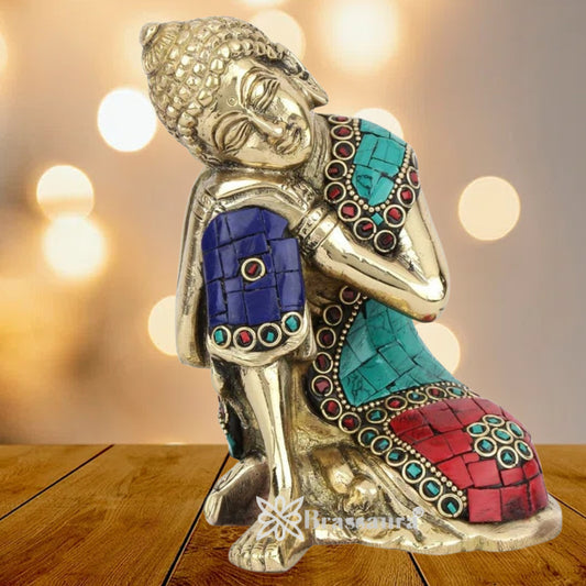 Brass Gem Stone Work Buddha Weight 1.5 kg & Height 6 Inch
