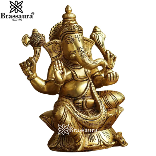 ब्रसौर® एलिगेंट सीटेड गणेश ब्रास आइडल | क्लासिक भक्ति डिज़ाइन | ऊंचाई 8 इंच