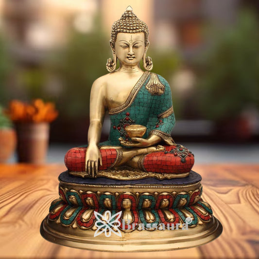 Brass Antique Gem Stone Work Buddha Weight 18 Kg & Height 22 Inch