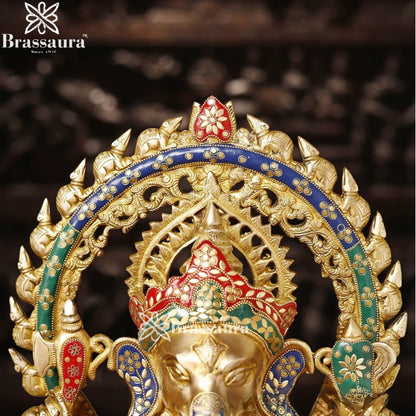 Brass Gem Stone Work Ring Ganesha Weight 19.6 Kg & Height 20 Inch