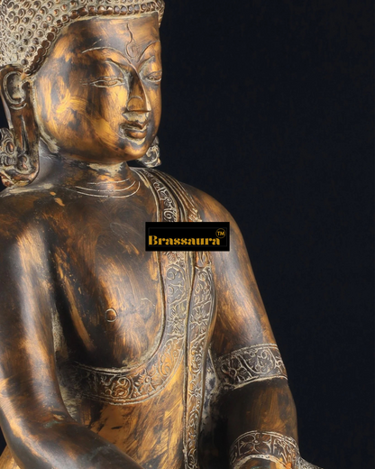 Brassaura™ Handcrafted Pure Brass Buddha Idol – Height 15 Inches, Weight 11 Kgs