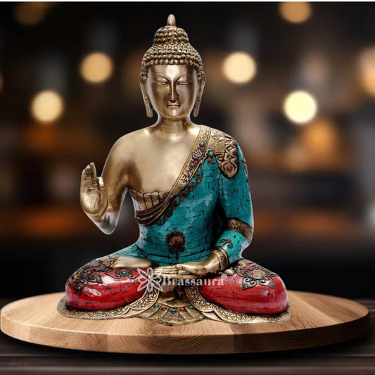 Brass Gem Stone Work Buddha Weight 22 Kg & Height 23 Inch