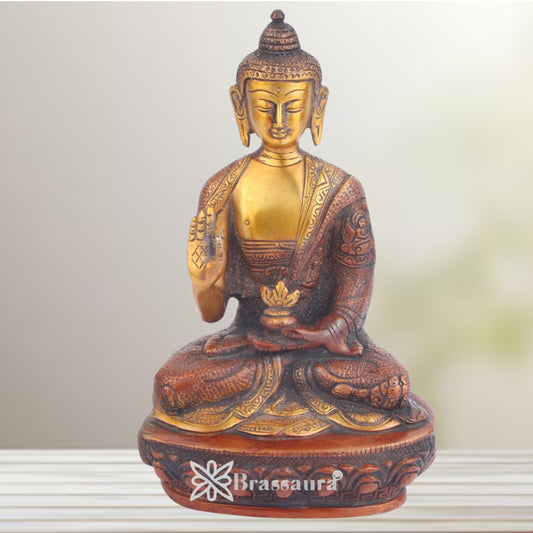 Brass Blessing Buddha Multicolored With Base Weight 1.8 Kg & Height 8 Inch