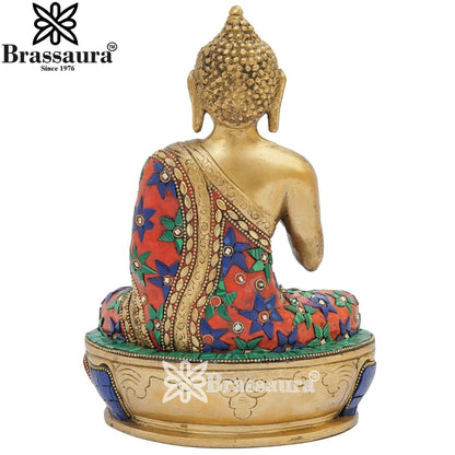 Brass Blessing Gem Stone Work Buddha Weight 3.5 kg & Height 9 Inch