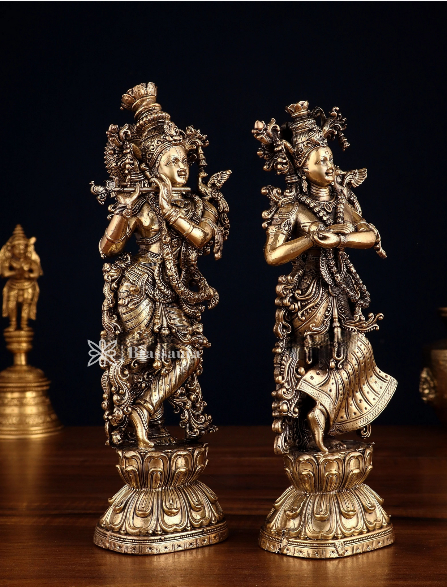Brassaura™ Superfine Brass Radha Krishna Idol – Height 11.5 Inches & Weight 1.9 Kgs | Elegant Devotional Statue