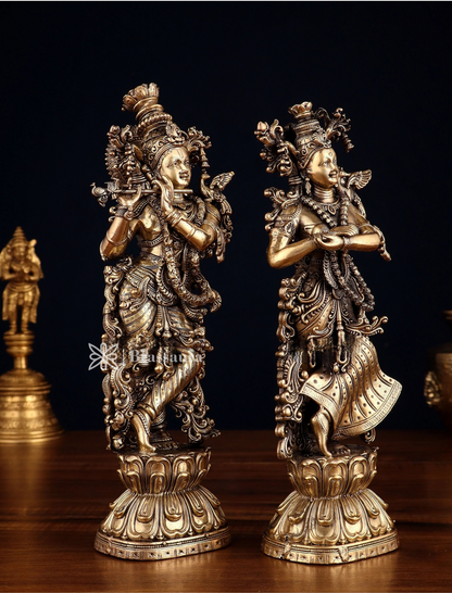 Brassaura™ Superfine Brass Radha Krishna Idol – Height 11.5 Inches & Weight 1.9 Kgs | Elegant Devotional Statue
