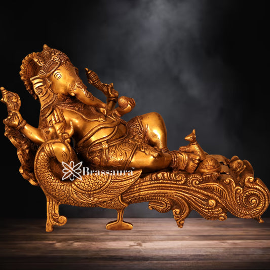 Brass Relaxing Ganesha Statue Weight 8.3 Kg & Height 10 Inch