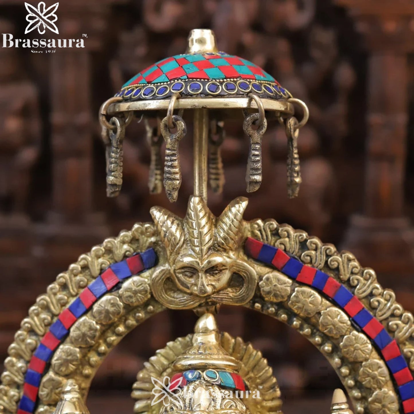 Brass Gem Stone Work Ring Ganesha Weight 9 Kg & Height 18 Inch