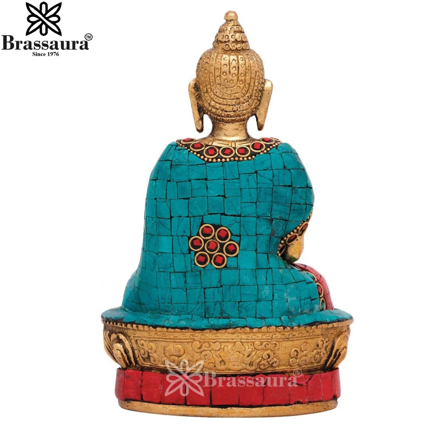 Brass Blessing Gem Stone Work Buddha Weight 1 kg & Height 7 Inch