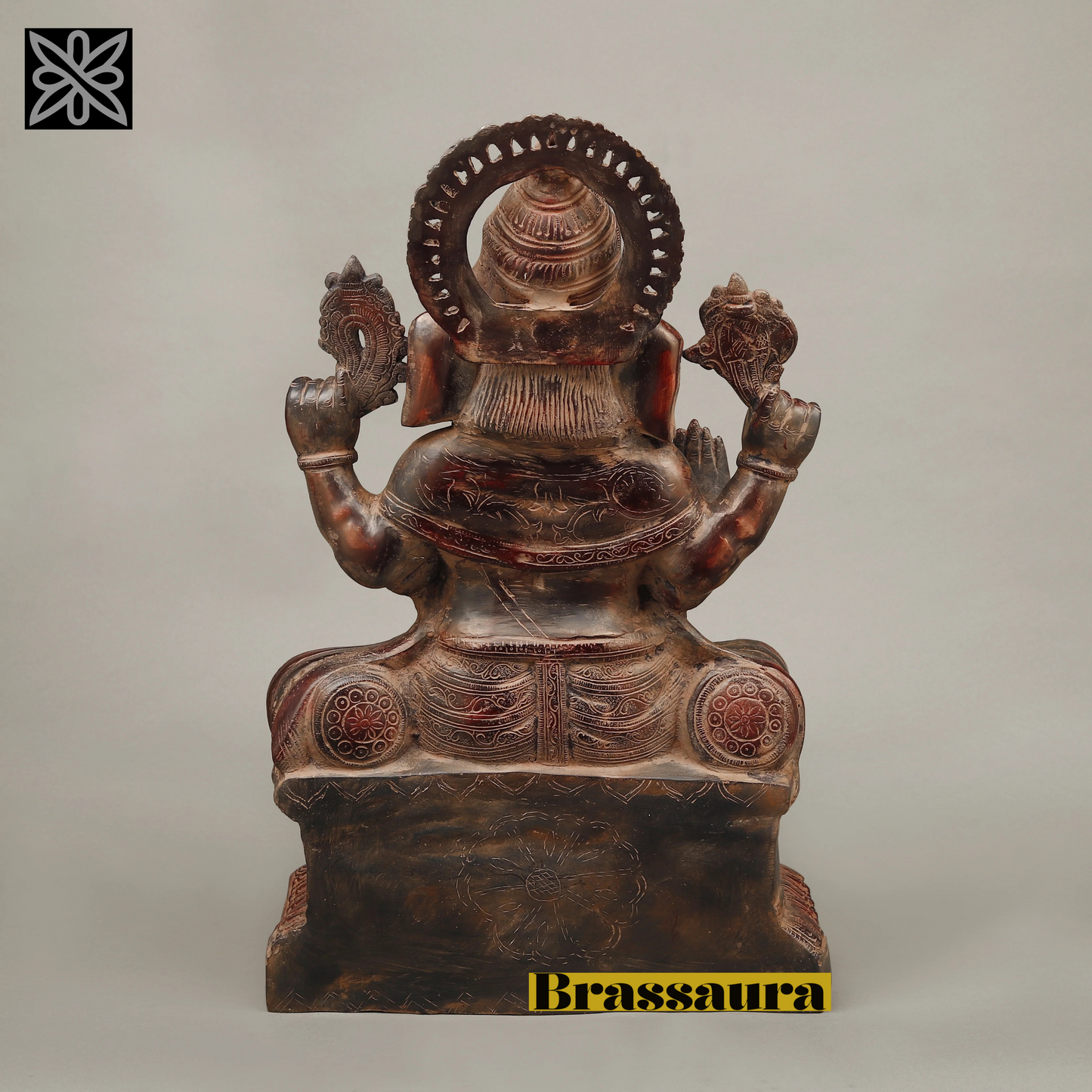 Brassaura™ Brass Ganesh Seated in Blessing Posture – Rustic Copper Finish – Height 22.5 Inches, Weight 22.85 Kgs