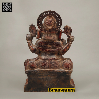 Brassaura™ Brass Ganesh Seated in Blessing Posture – Rustic Copper Finish – Height 22.5 Inches, Weight 22.85 Kgs