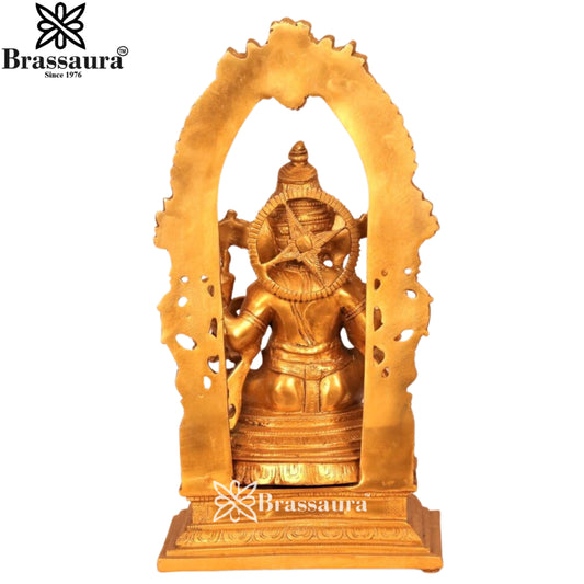 Brassaura® Golden Lord Ganesha Sitting on Artistic Singhasan | Brass Idol | Height 17 Inches