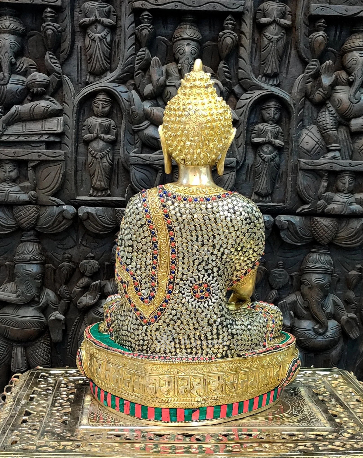 Brassaura™ Hand-Carved Brass Buddha Statue in Earth Touching Mudra – Height 16 Inches, Weight 11 Kgs
