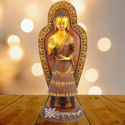 Brass Antique Standing Buddha Weight 5 Kg & Height 14 inch
