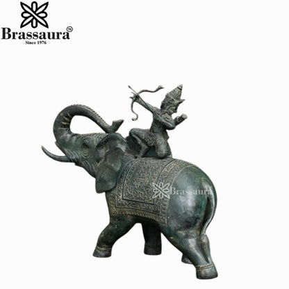 Bronze Lord Indra With Airavata Balinese Statue Weight 8 Kg And Height 19 Inch