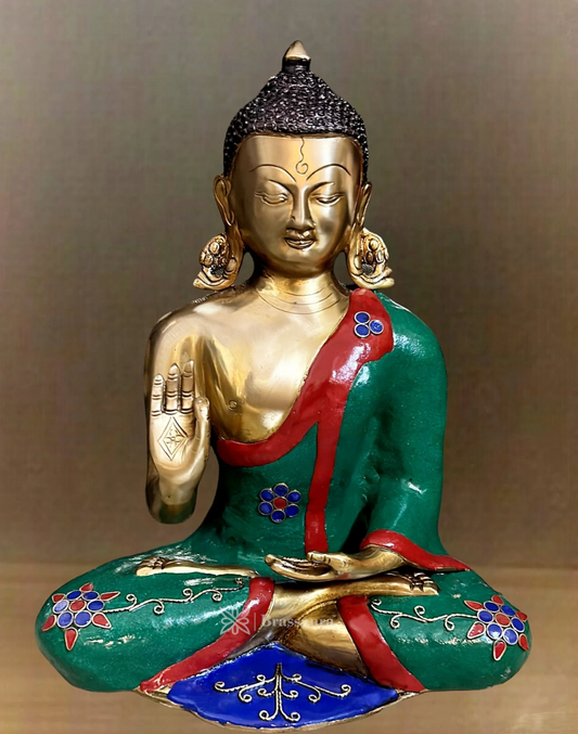 Brassaura™ Pure Brass Blessing Buddha Statue with Medicine Bowl – Height 20 Inches, Weight 20 Kgs