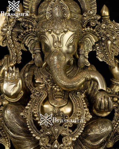 Brass Jewellery Work Ganesha Statue Weight 30 Kg And Height 22.5 Inch